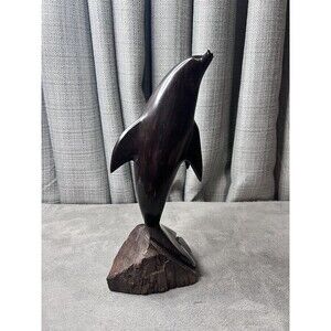 Vtg Hand Carved Ironwood Dolphin Figurine 11.5 Inch Wooden Statue
